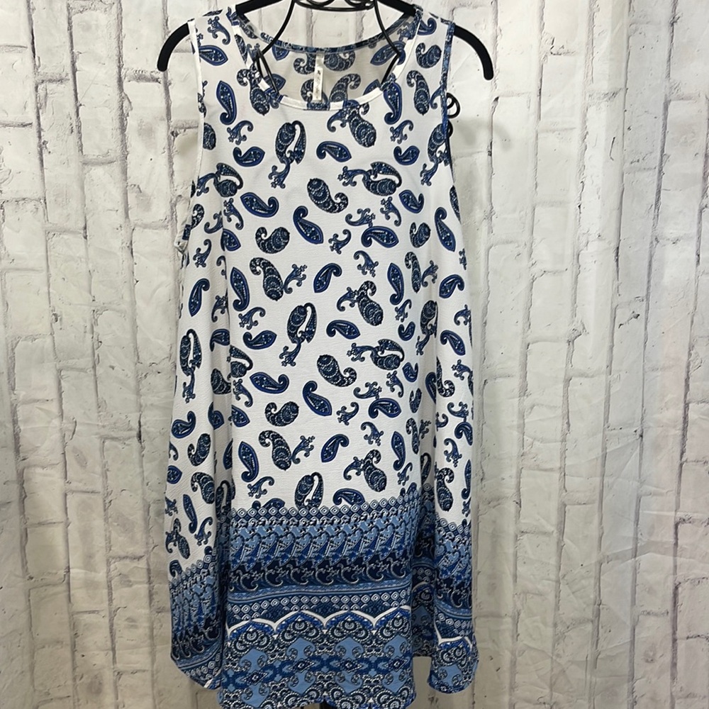 42Pops Dress Blue Paisley Swing Shift with Pockets Sleeveless A-Line Boho Print